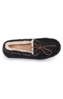 Men’s Shetland Tweed Moccasin Slippers -Bruar Heritage Sales Store TA16077CHARCOALHBONE 2