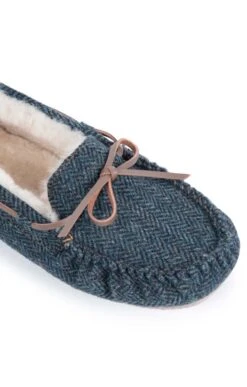 Men’s Shetland Tweed Moccasin Slippers -Bruar Heritage Sales Store TA16077DENIMHBONE 1