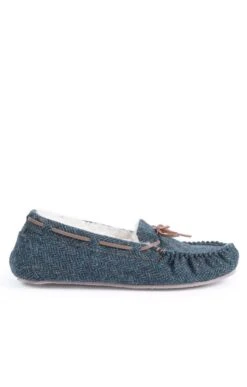 Men’s Shetland Tweed Moccasin Slippers -Bruar Heritage Sales Store TA16077DENIMHBONE 2