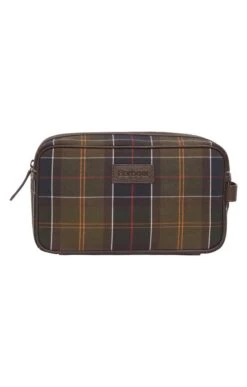 Men's Barbour Tartan And Leather Washbag