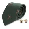 Flying Pheasant Silk Tie And Cufflinks