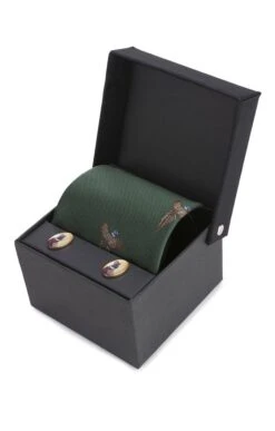 Flying Pheasant Silk Tie And Cufflinks -Bruar Heritage Sales Store TK02215GREEN 1