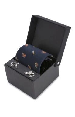 Fish And Reel Silk Tie And Cufflinks -Bruar Heritage Sales Store TK02220NAVY 1