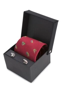 Fish And Reel Silk Tie And Cufflinks -Bruar Heritage Sales Store TK02220RED 1