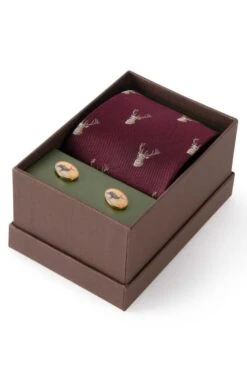 Men's Stag Cufflink & Tie Set -Bruar Heritage Sales Store TK02224WINE 2