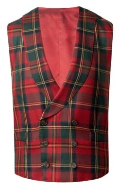 Men's Double Breasted Plaid Waistcoat -Bruar Heritage Sales Store TR40660MUTEDRED 1
