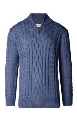 Men's Pure New Wool Aran T-Zip -Bruar Heritage Sales Store TT21536DENIM 1