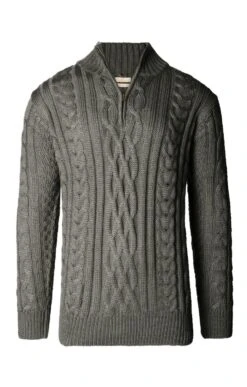 Men's Pure New Wool Aran T-Zip