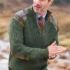 Men's Pure New Wool Country Sweater With Harris Tweed Patches